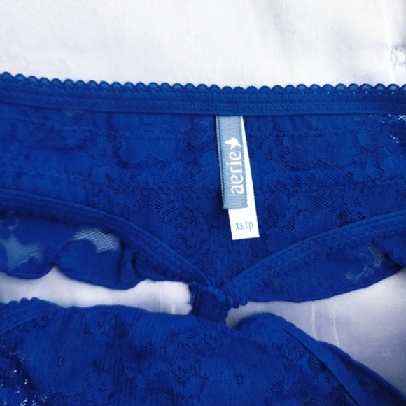Aerie Lace Skirt rim Royal Blue Thong Panty- XS - Picture 5 of 7